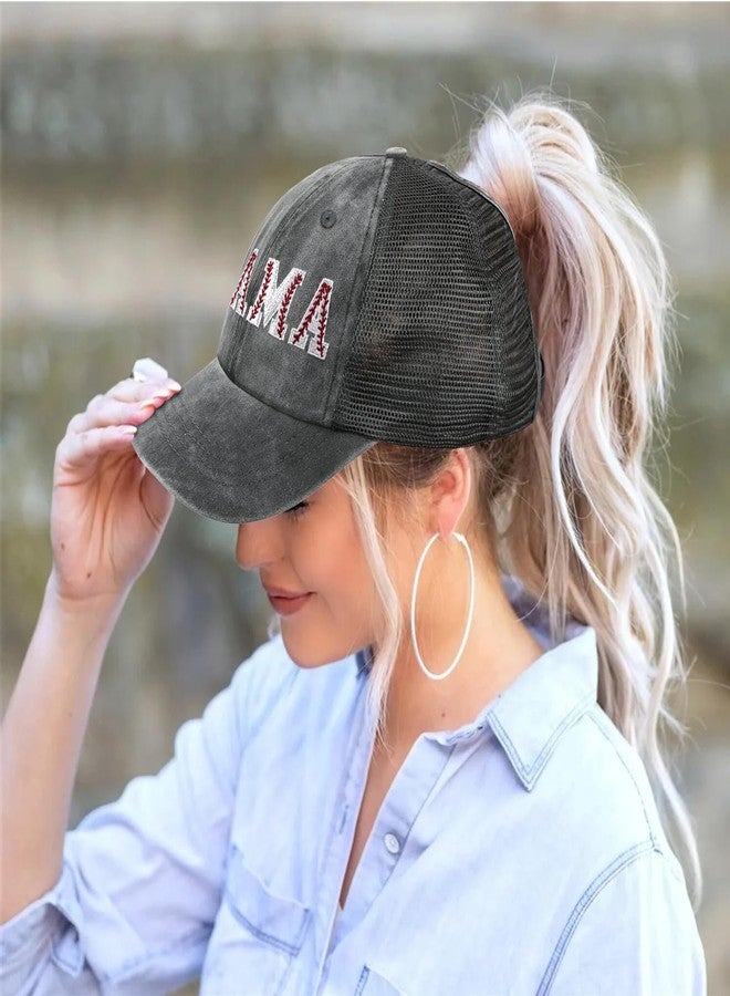 Kuyuayee Baseball Mama Ponytail Trucker Hat Mothers Day Birthday Gifts for Mother Mom Mama Embroidered Adjustable Washable Baseball Cap - Image 4